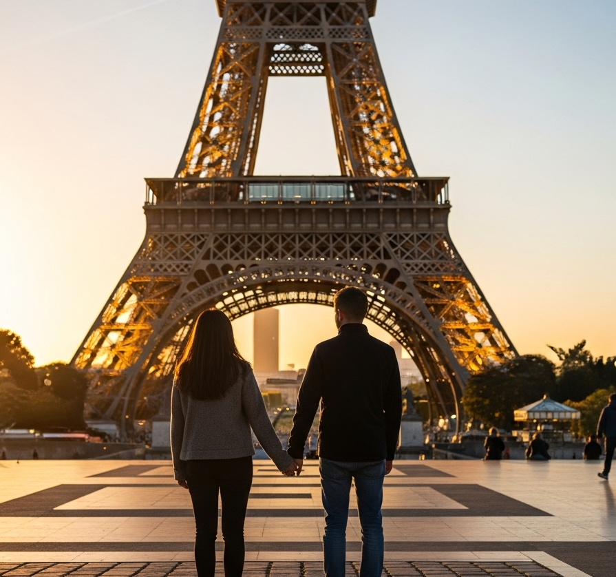 Couple in front of Tour Eiffel